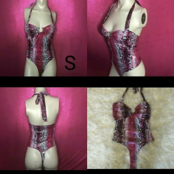 🆕Pink Shiny Snake Skin Sexy Summer Bodysuit Size S - Picture 2 of 6